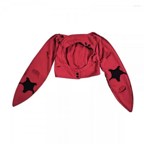 Punk Style Red and Black Scarf with Rabbit Ear Hat for Women