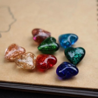 Handmade Shiny Powder Heart Lamp Beads 10Pcs 12mm 16mm 20mm Multi-Color for Gothic Jewelry