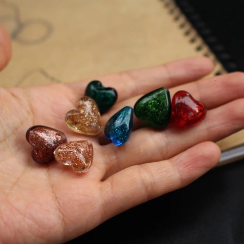 Handmade Shiny Powder Heart Lamp Beads 10Pcs 12mm 16mm 20mm Multi-Color for Gothic Jewelry