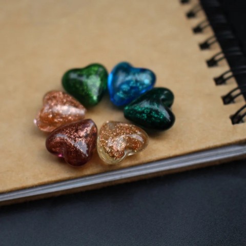 Handmade Shiny Powder Heart Lamp Beads 10Pcs 12mm 16mm 20mm Multi-Color for Gothic Jewelry
