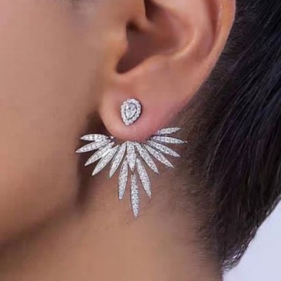 Handmade Chocuong Stud Earrings with White Cubic Zirconia for Women