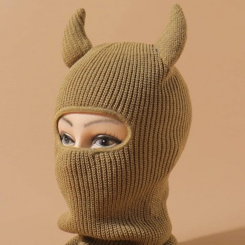 Y2K Fashion Monster Ears Balaclava with Warm Solid Color Beanie