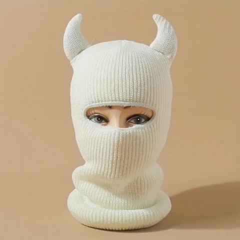Y2K Fashion Monster Ears Balaclava with Warm Solid Color Beanie