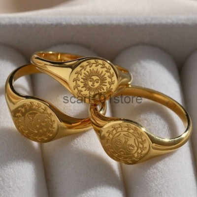 MengJIA Women's 18K Plated Star Moon Band Ring