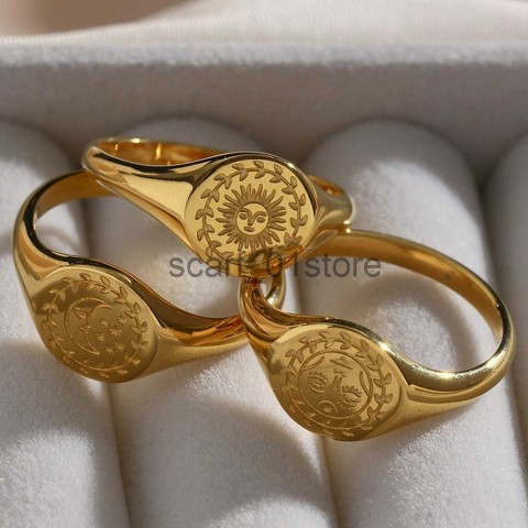 MengJIA Women's 18K Plated Star Moon Band Ring