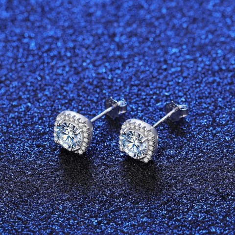 CZCITY Women's Trendy Square Stud Earrings in Sterling Silver with Moissanite