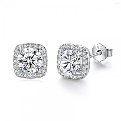 CZCITY Women's Trendy Square Stud Earrings in Sterling Silver with Moissanite