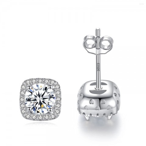 CZCITY Women's Trendy Square Stud Earrings in Sterling Silver with Moissanite