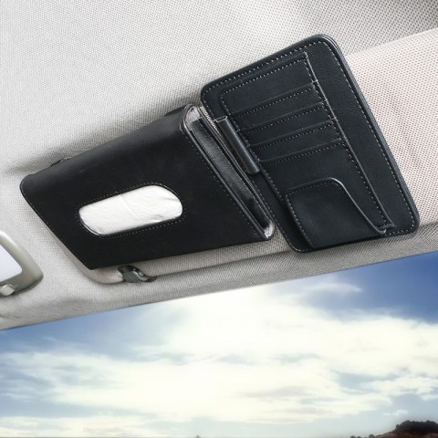 supzcws Car Sun Visor Organizer Set with PU Leather Tissue Box & Card Holder