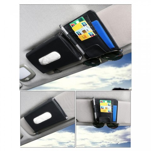 supzcws Car Sun Visor Organizer Set with PU Leather Tissue Box & Card Holder