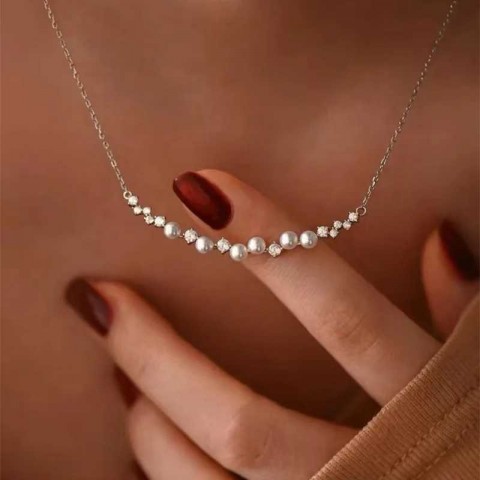 Elegant 925 Sterling Silver Pearl Zircon O-Chain Pendant Necklace for Women, Wholesale Fine Jewelry