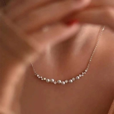 Elegant 925 Sterling Silver Pearl Zircon O-Chain Pendant Necklace for Women, Wholesale Fine Jewelry