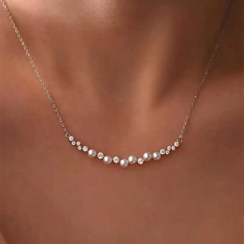 Elegant 925 Sterling Silver Pearl Zircon O-Chain Pendant Necklace for Women, Wholesale Fine Jewelry